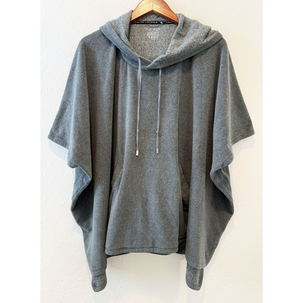 Lauren Ralph Lauren Poncho Women's S / M Gray French Terry Hooded Top Soft Cozy